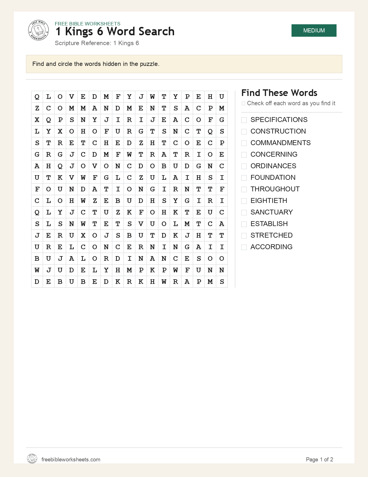 1 Kings 6 Word Search preview
