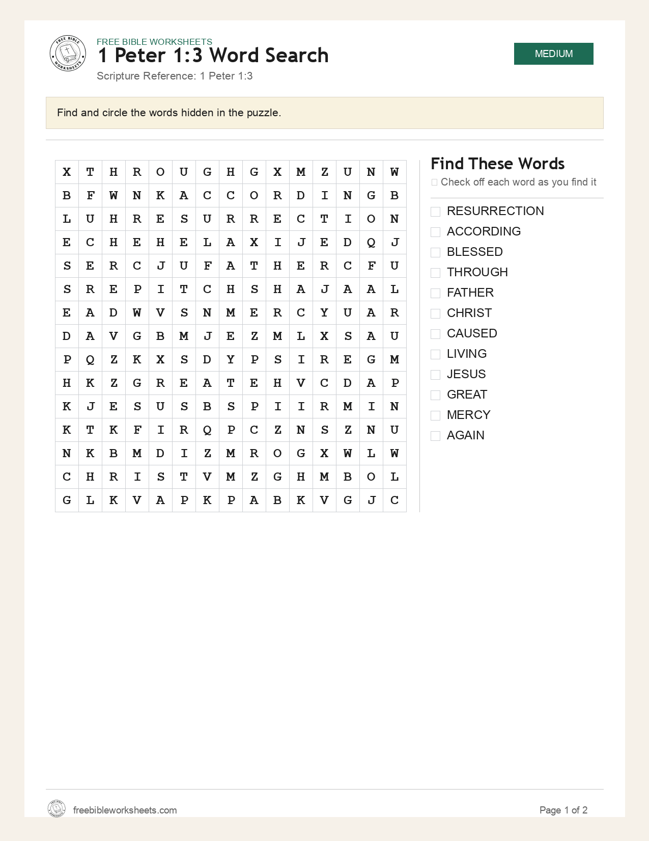 1 Peter 1:3 Word Search preview
