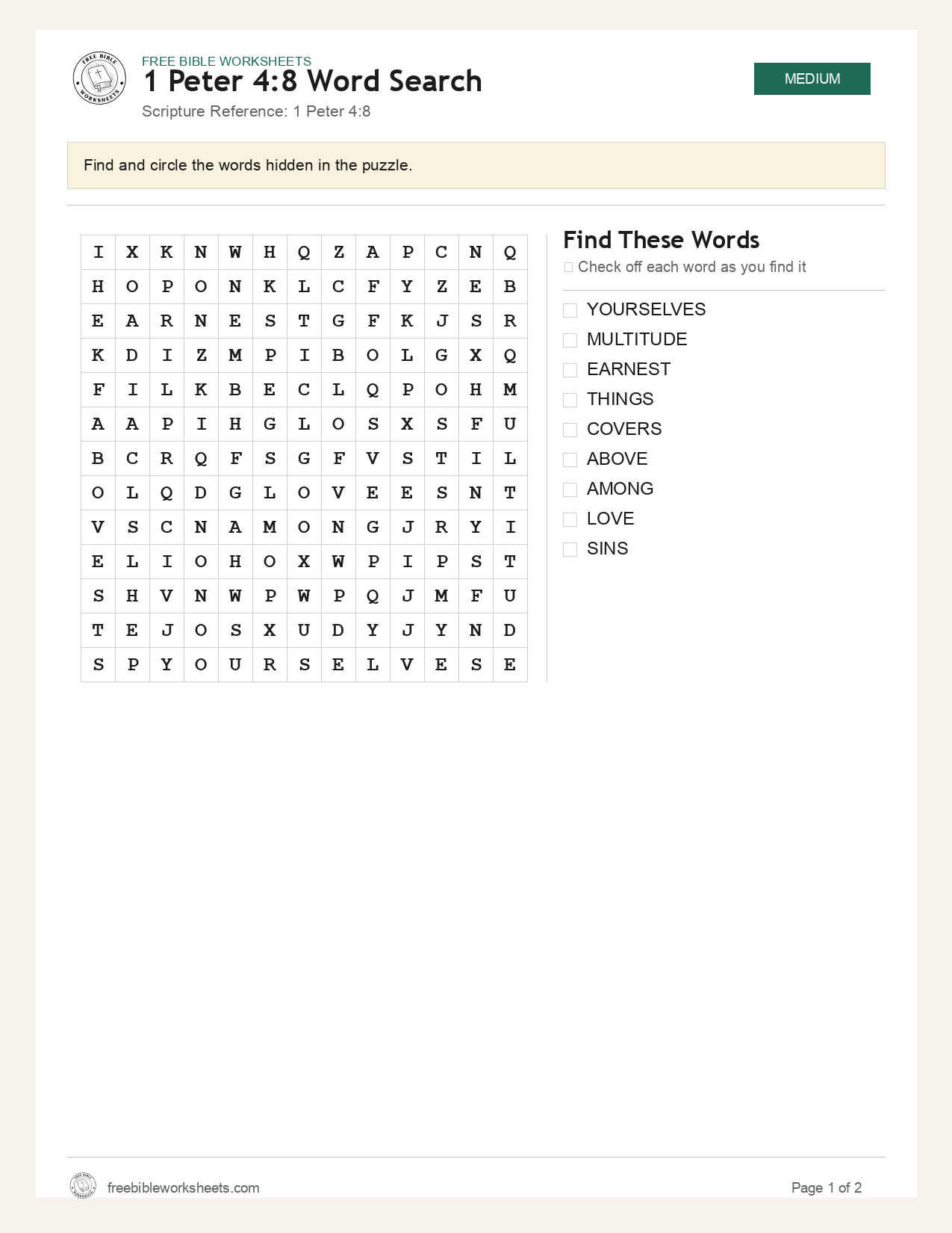 1 Peter 4:8 Word Search preview