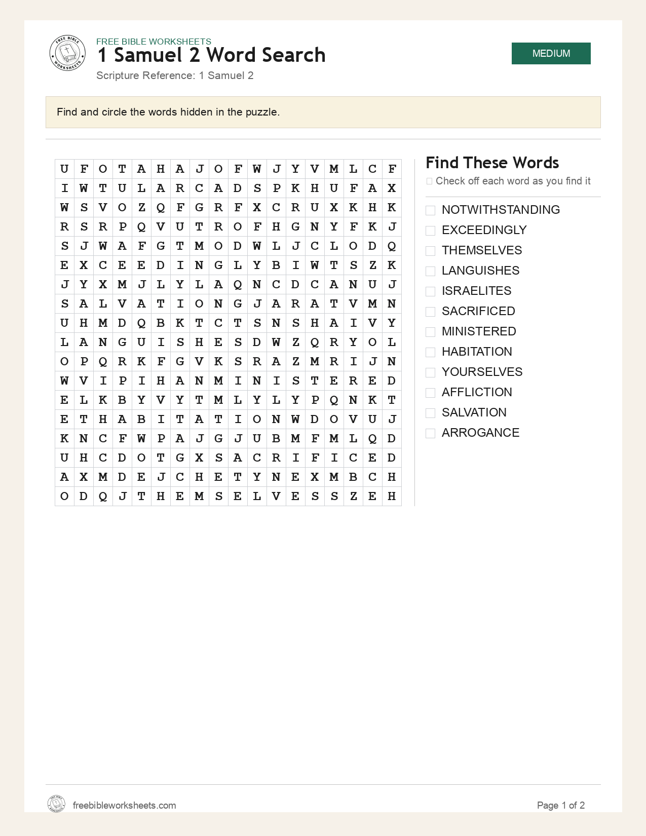 1 Samuel 2 Word Search preview