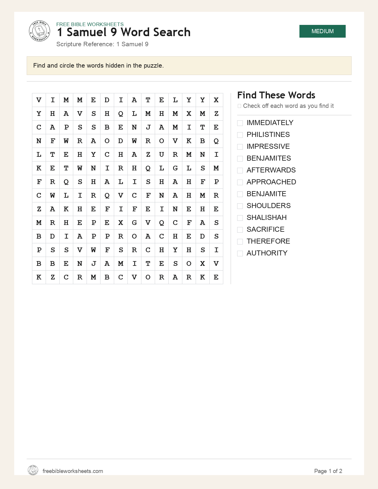 1 Samuel 9 Word Search preview