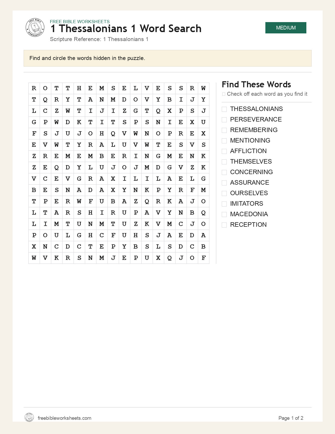 1 Thessalonians 1 Word Search preview