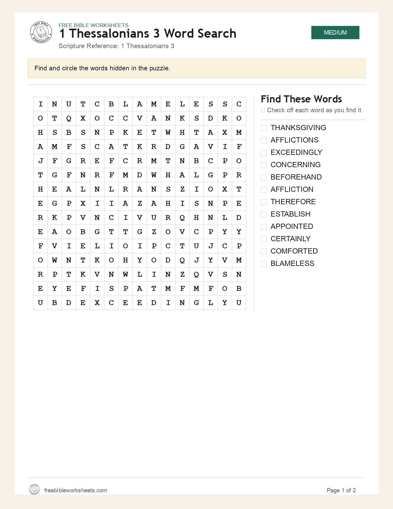 1 Thessalonians 3 Word Search preview