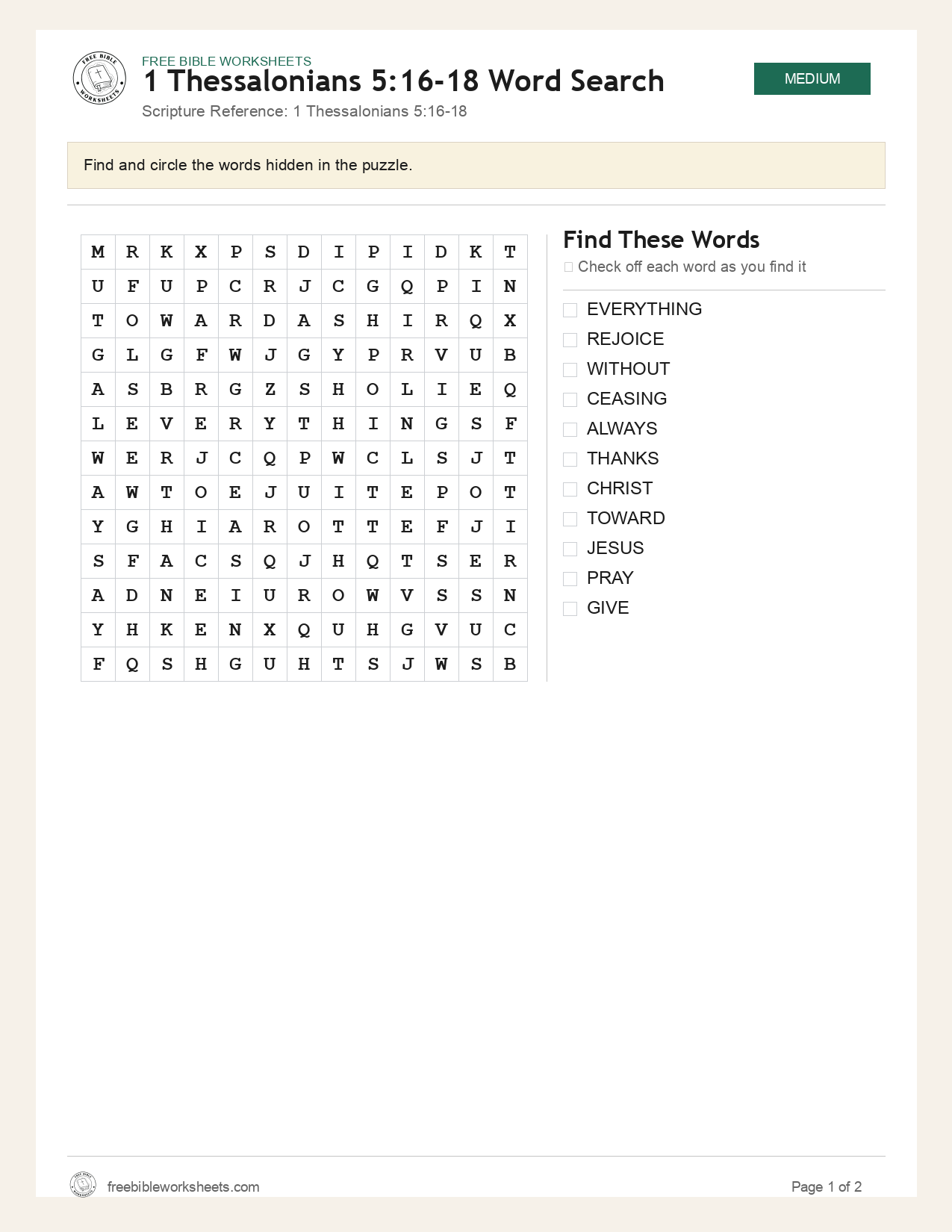 1 Thessalonians 5:16-18 Word Search preview