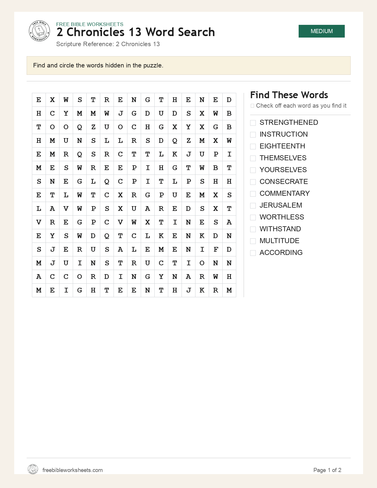 2 Chronicles 13 Word Search preview