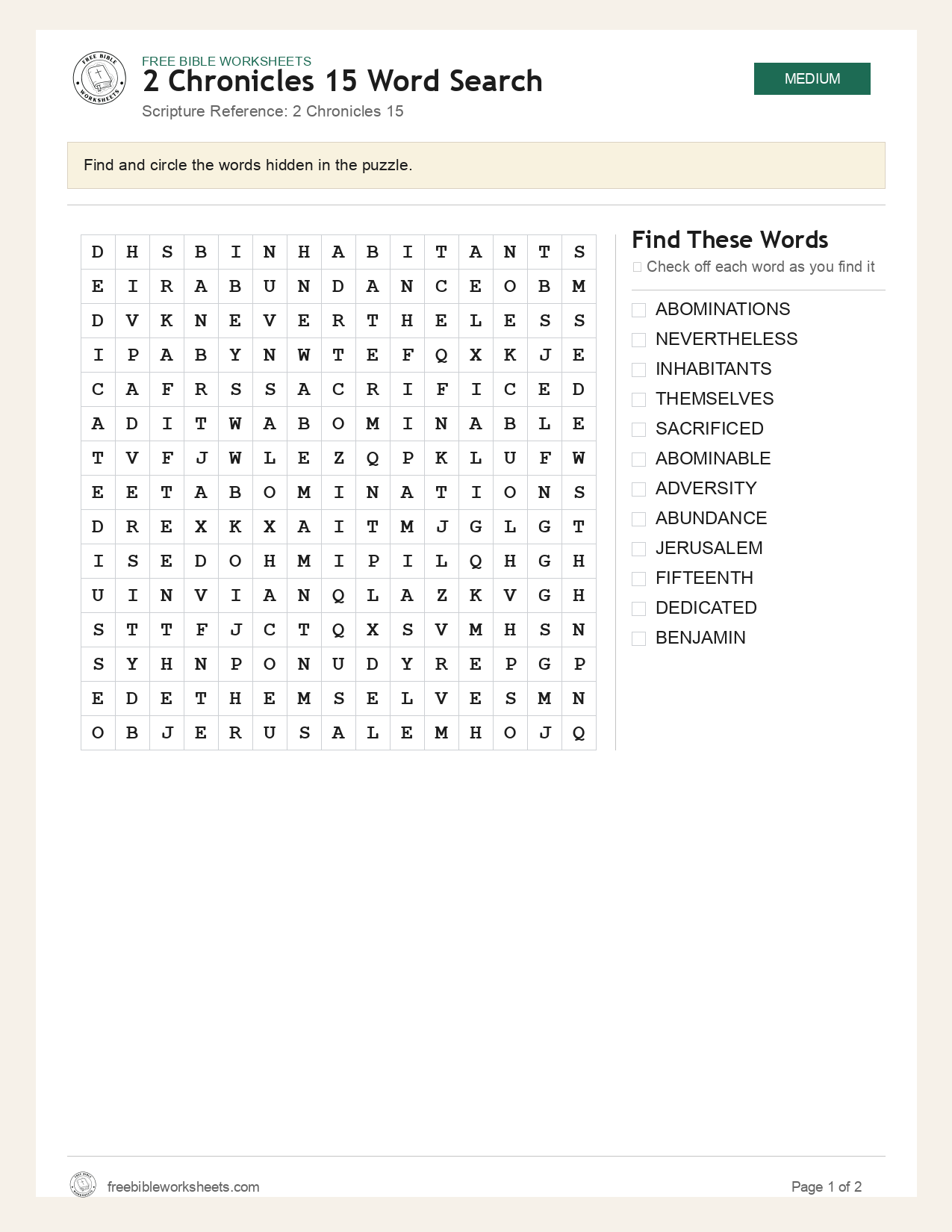 2 Chronicles 15 Word Search preview