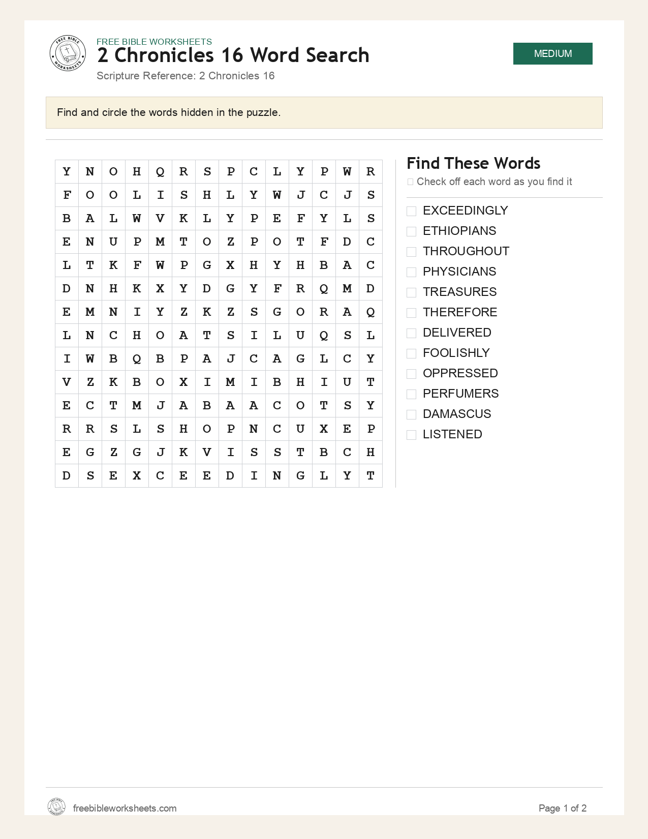2 Chronicles 16 Word Search preview
