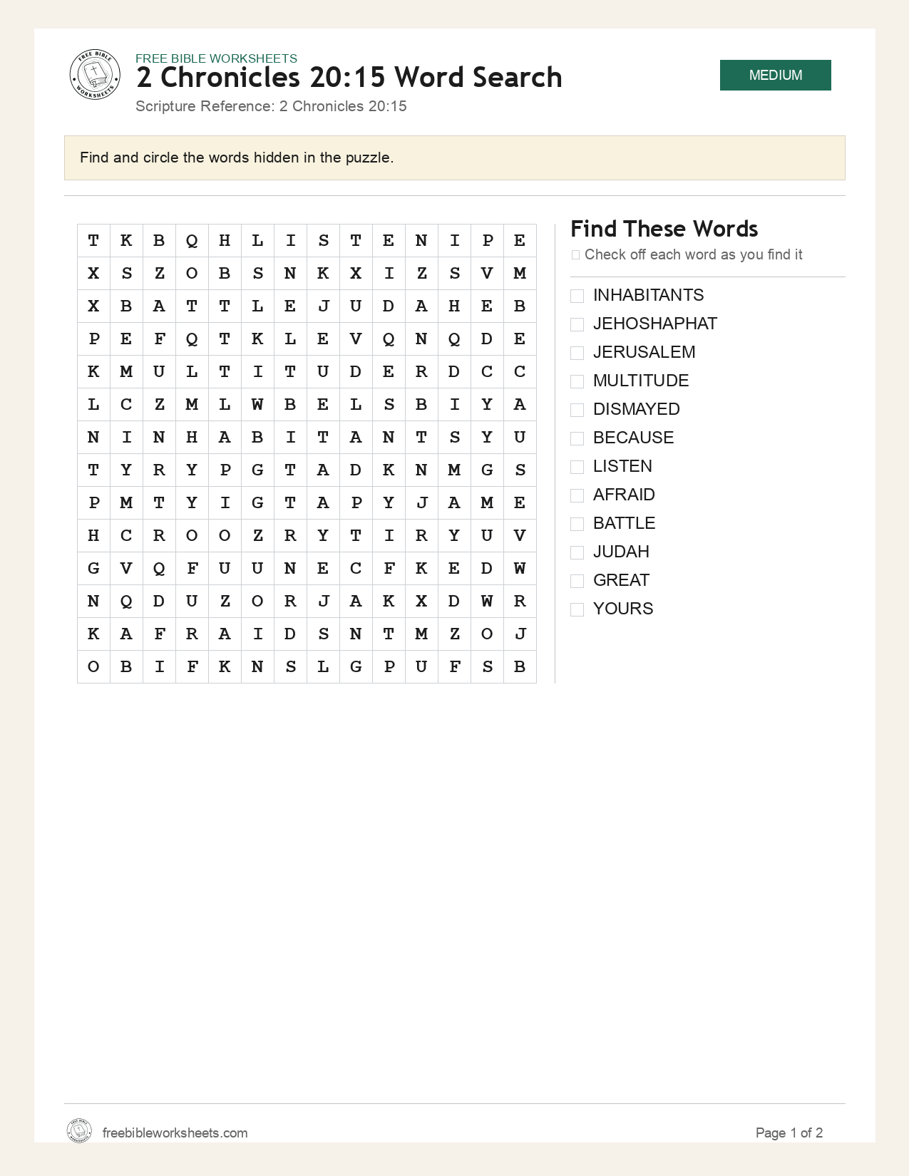 2 Chronicles 20:15 Word Search preview