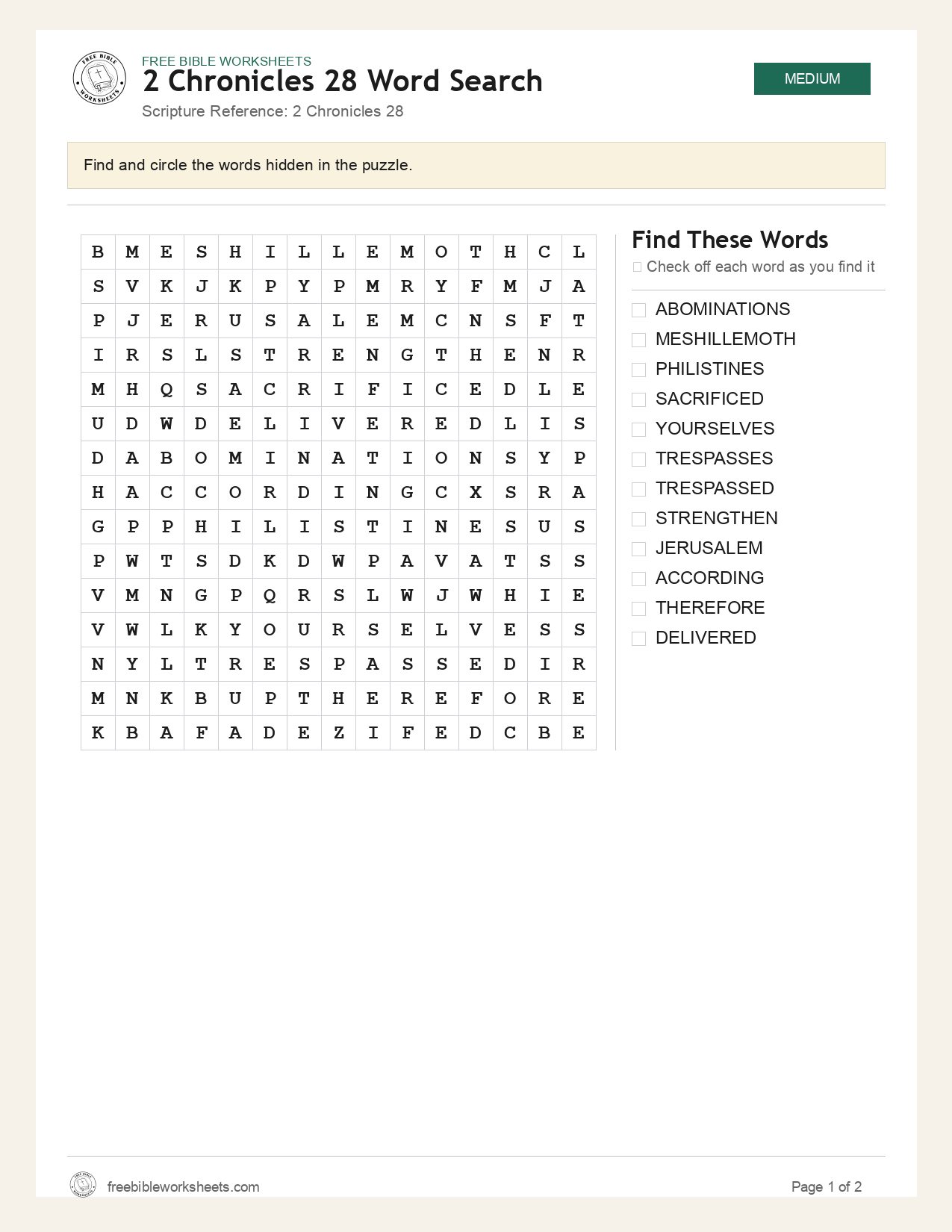 2 Chronicles 28 Word Search preview