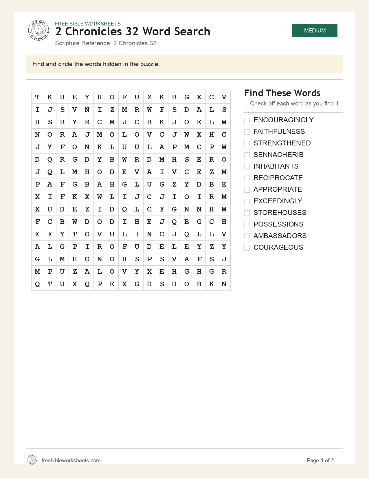 2 Chronicles 32 Word Search preview