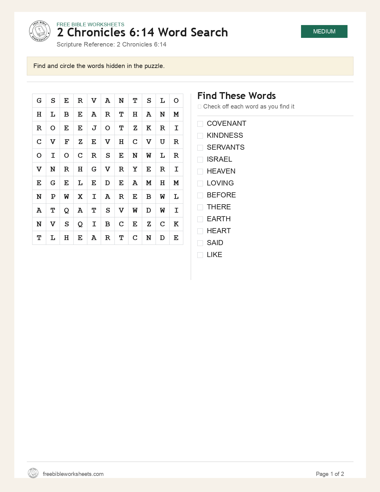 2 Chronicles 6:14 Word Search preview