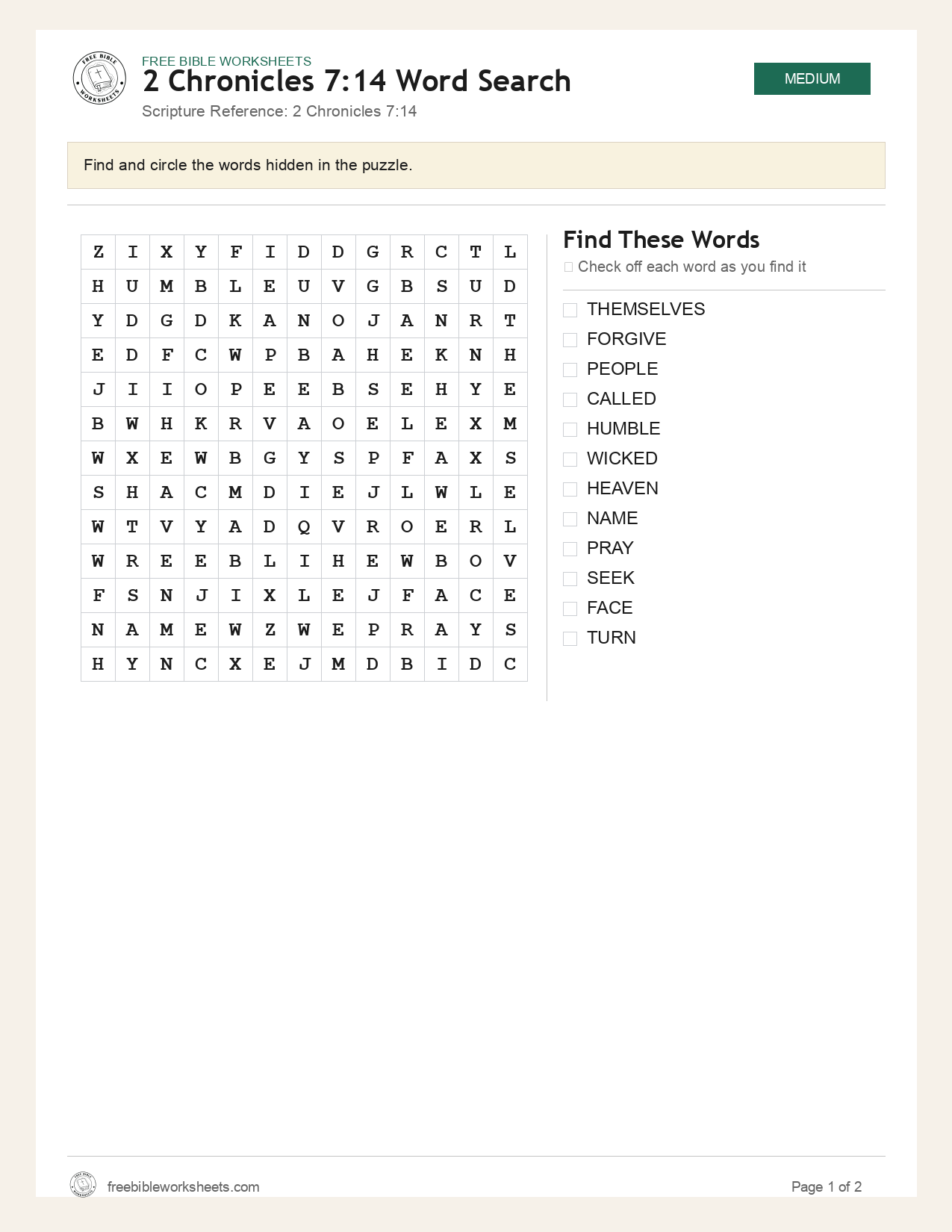 2 Chronicles 7:14 Word Search preview