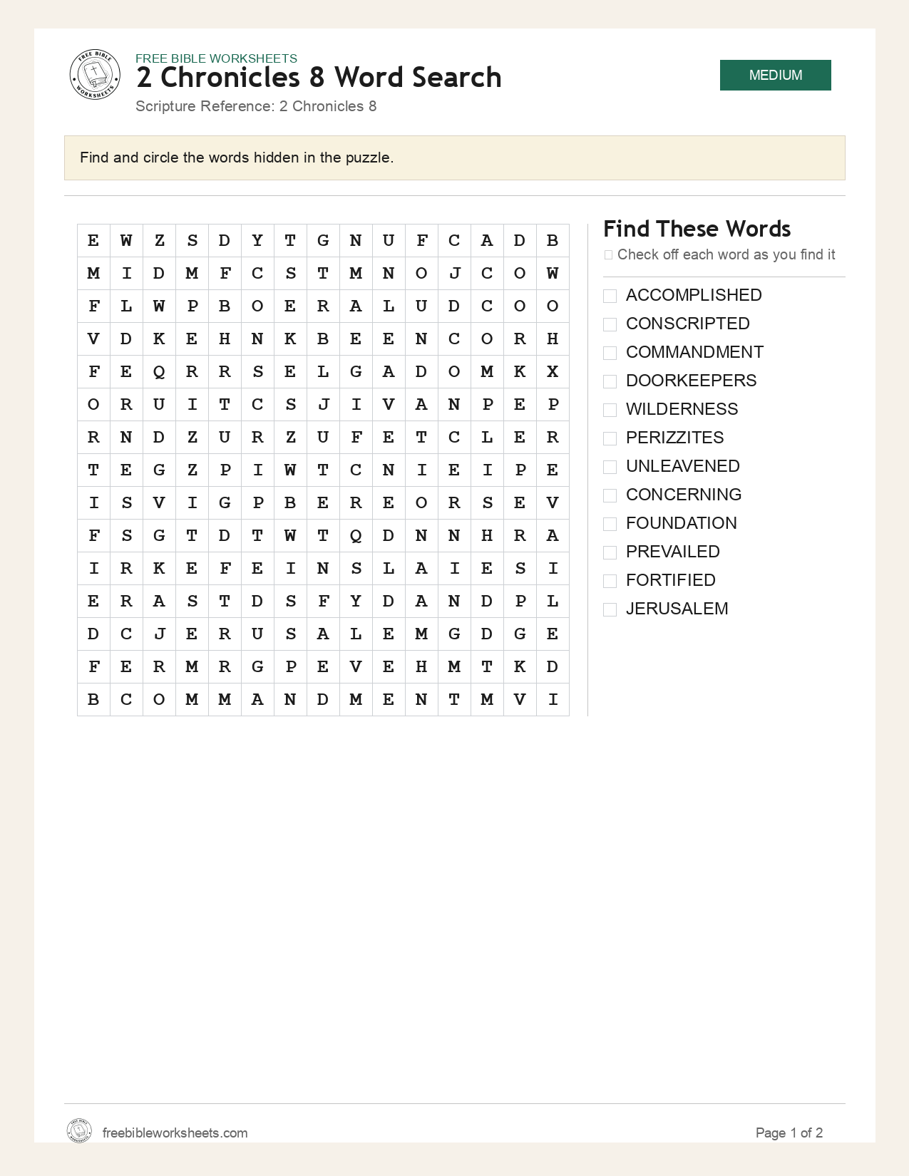 2 Chronicles 8 Word Search preview