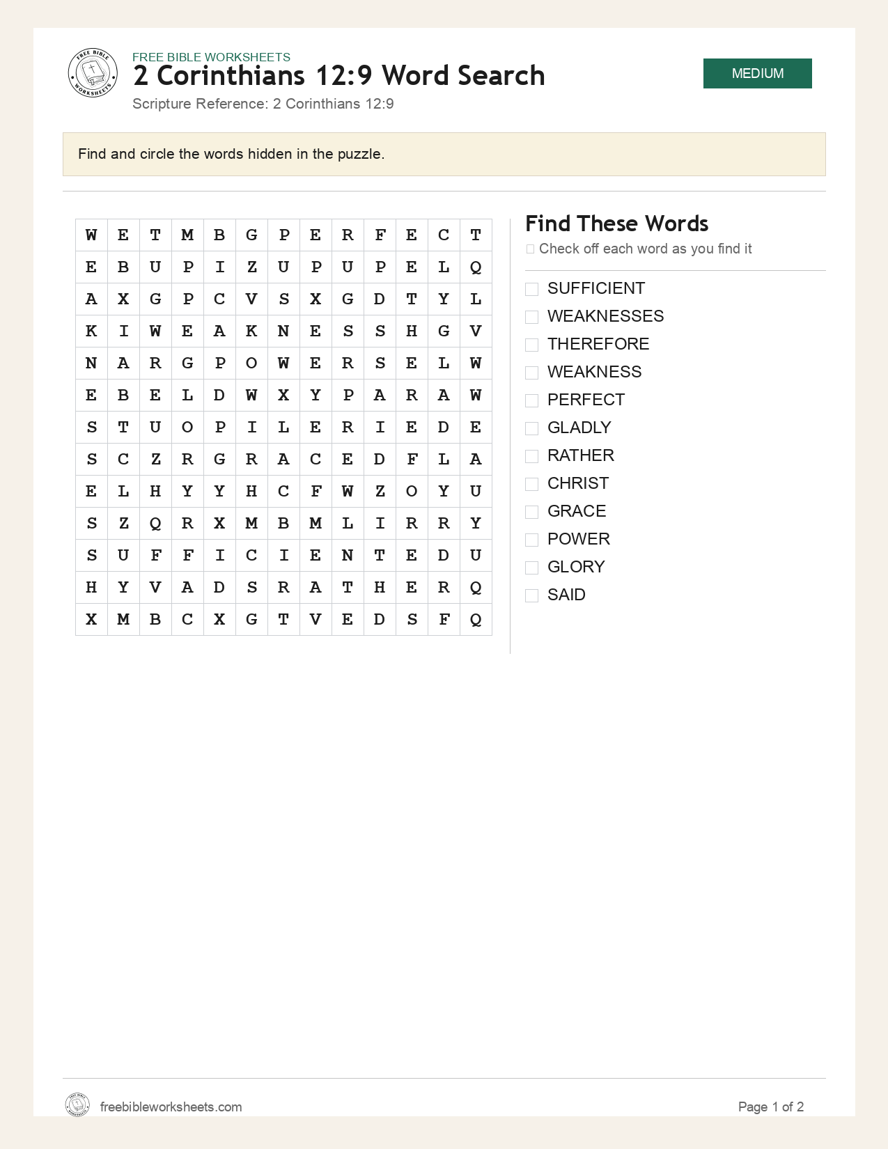 2 Corinthians 12:9 Word Search preview