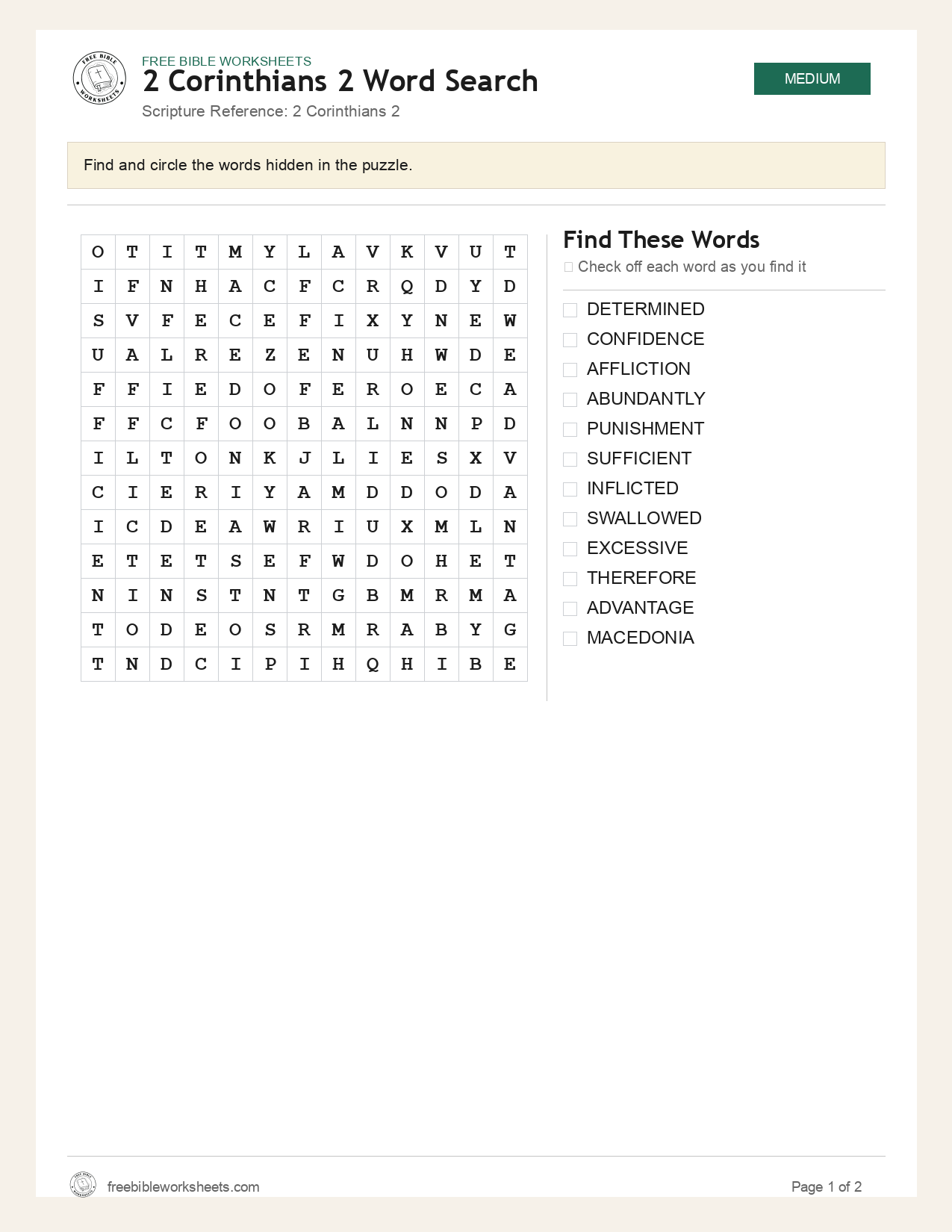 2 Corinthians 2 Word Search preview