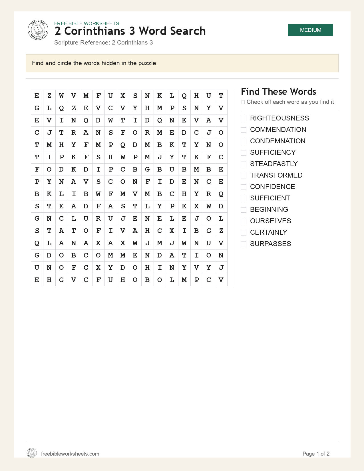 2 Corinthians 3 Word Search preview