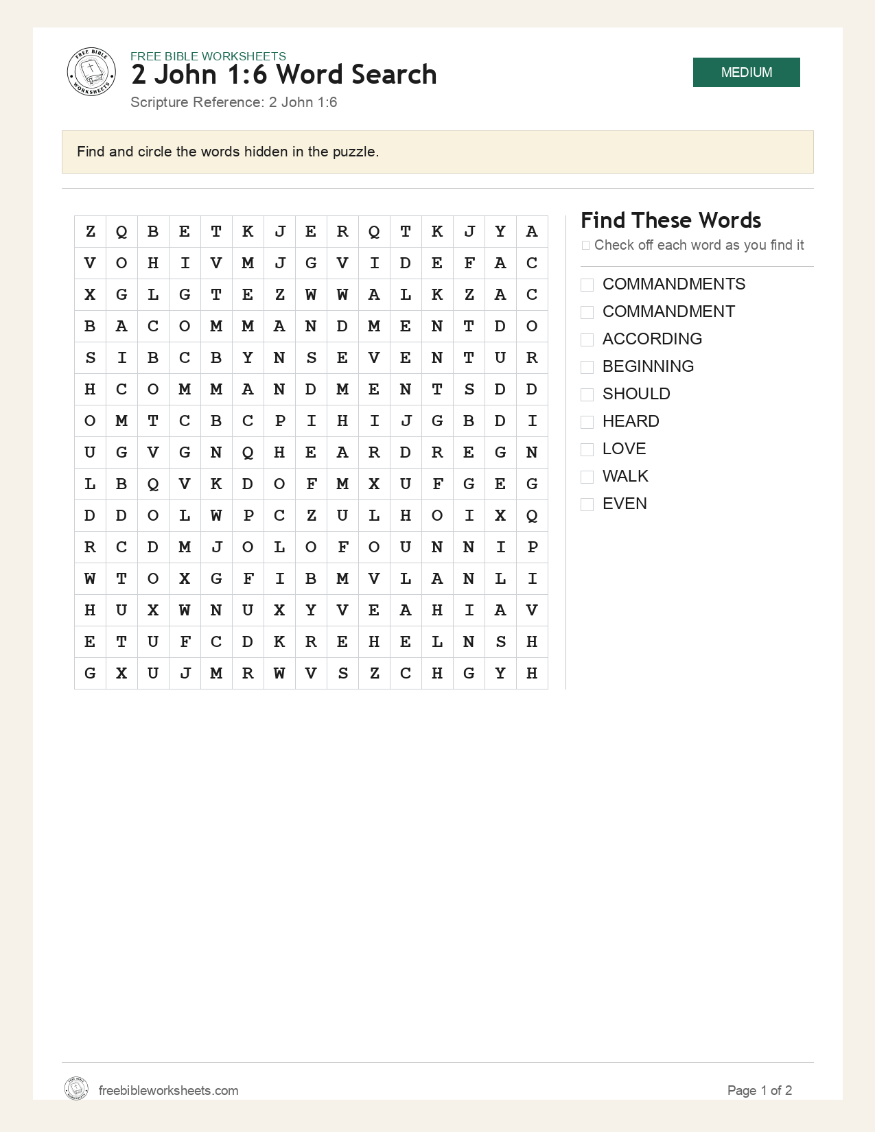 2 John 1:6 Word Search preview