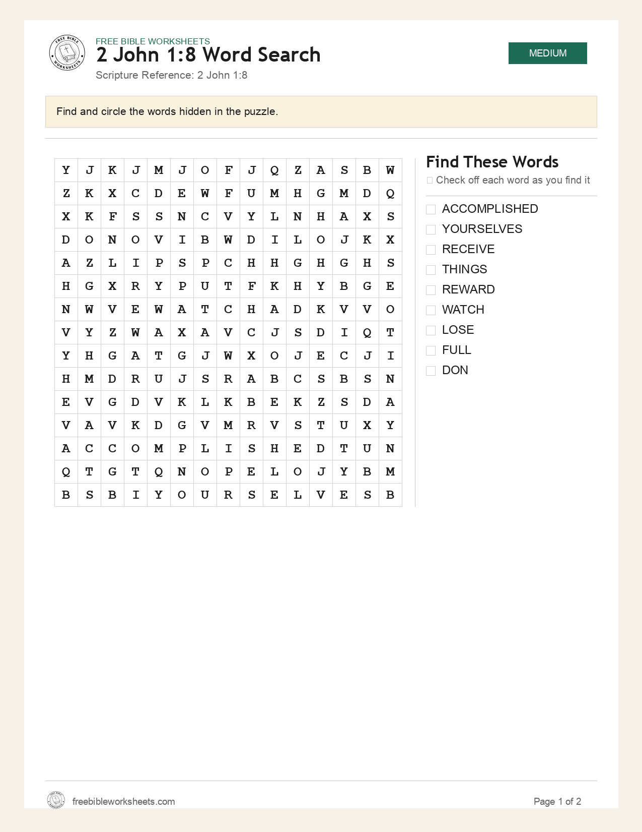 2 John 1:8 Word Search preview