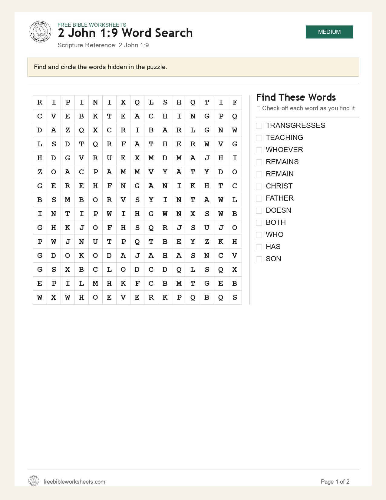 2 John 1:9 Word Search preview