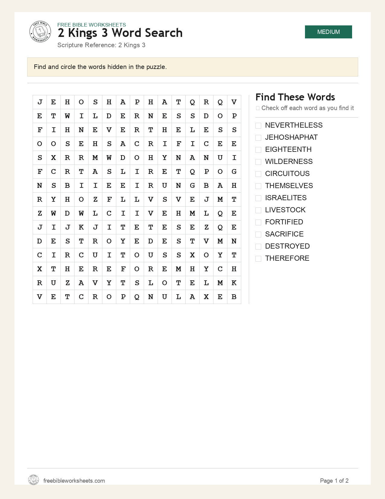 2 Kings 3 Word Search preview