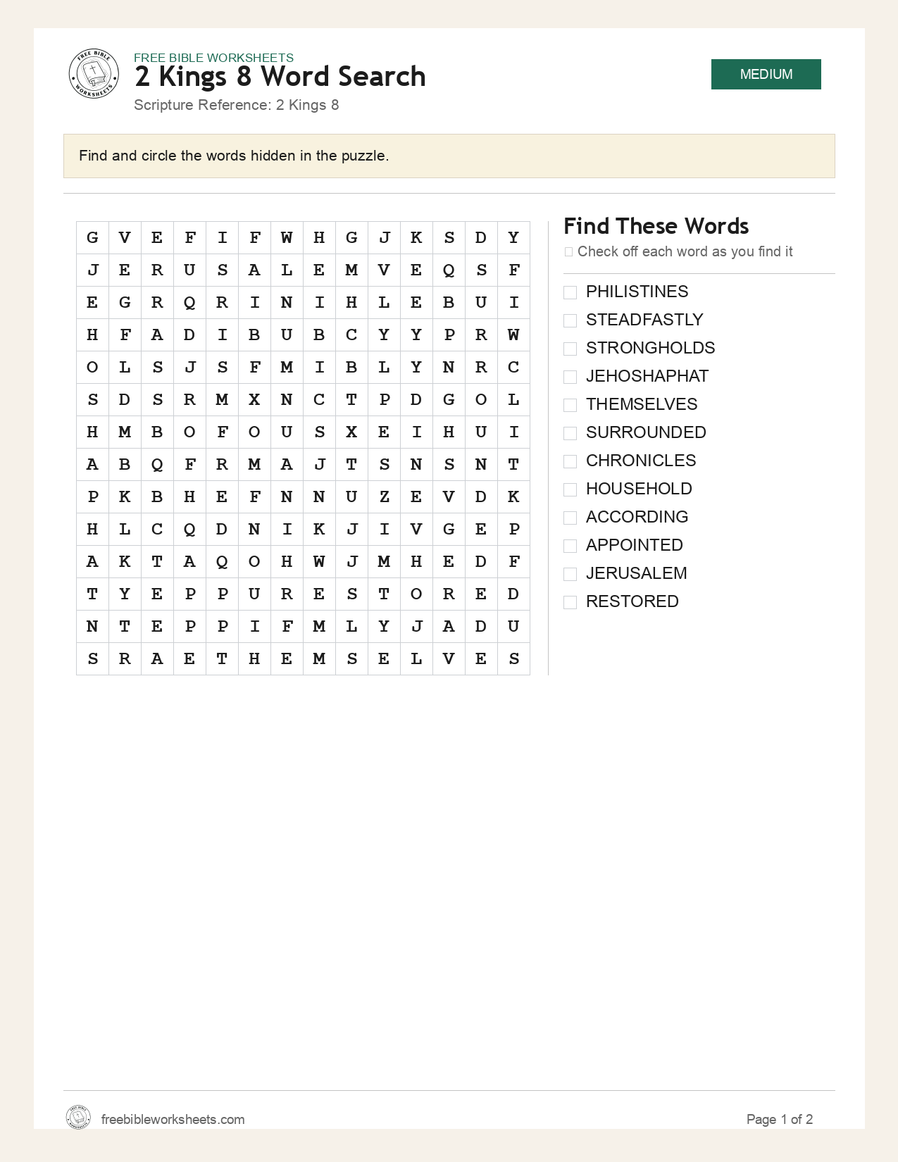 2 Kings 8 Word Search preview