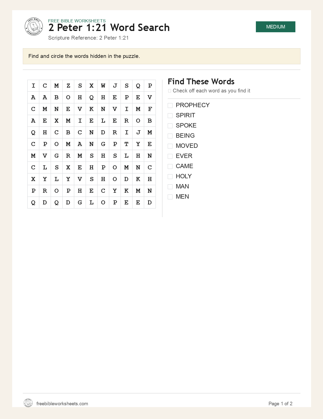 2 Peter 1:21 Word Search preview