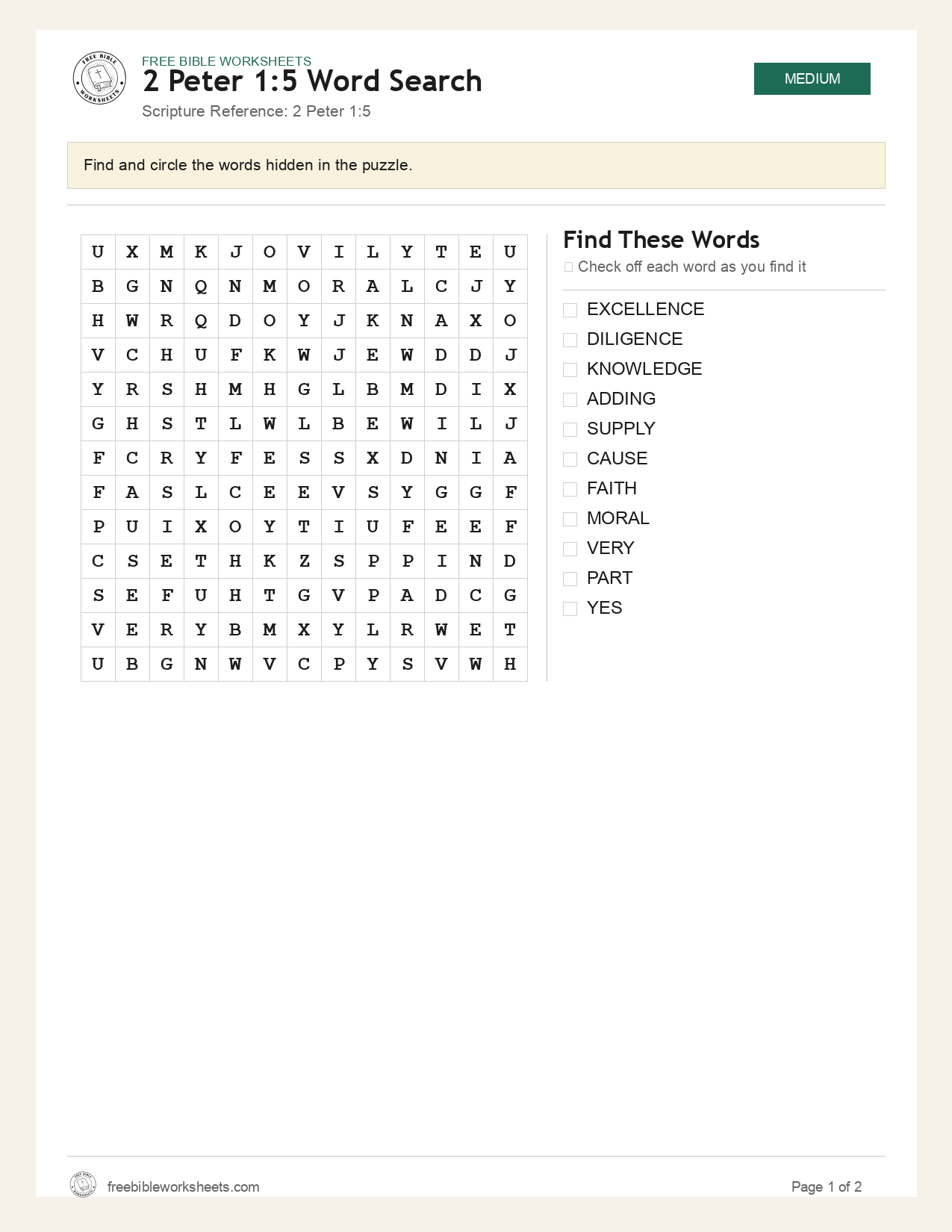 2 Peter 1:5 Word Search preview