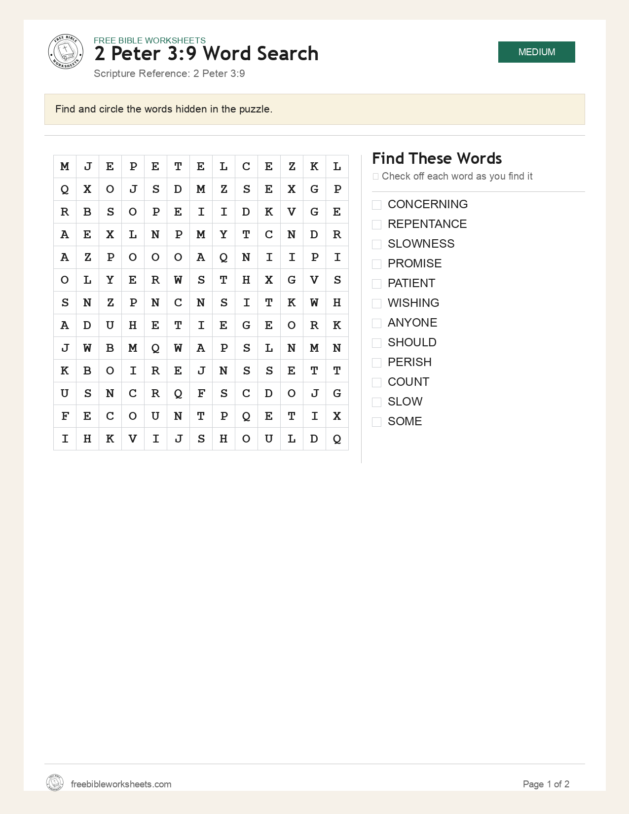 2 Peter 3:9 Word Search preview