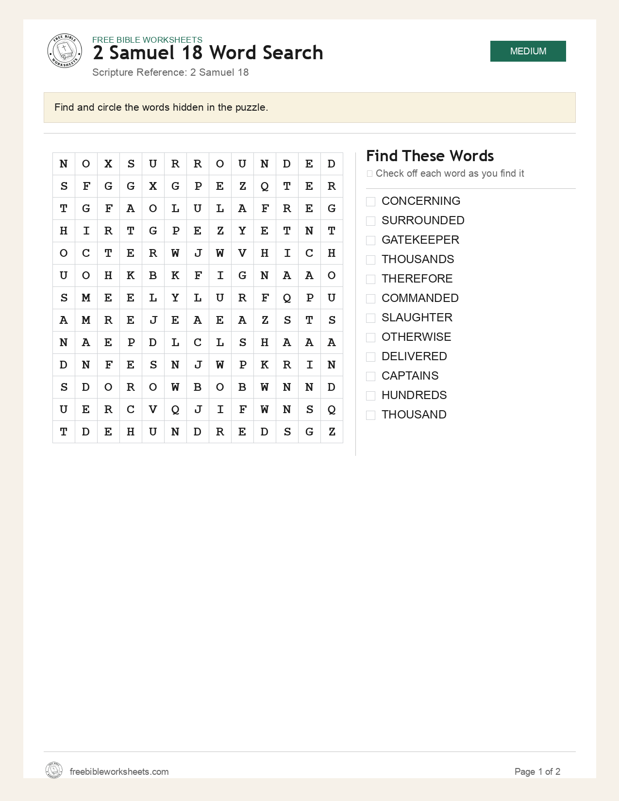 2 Samuel 18 Word Search preview