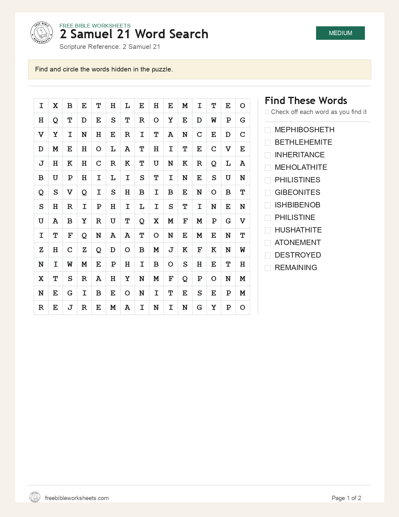 2 Samuel 21 Word Search preview