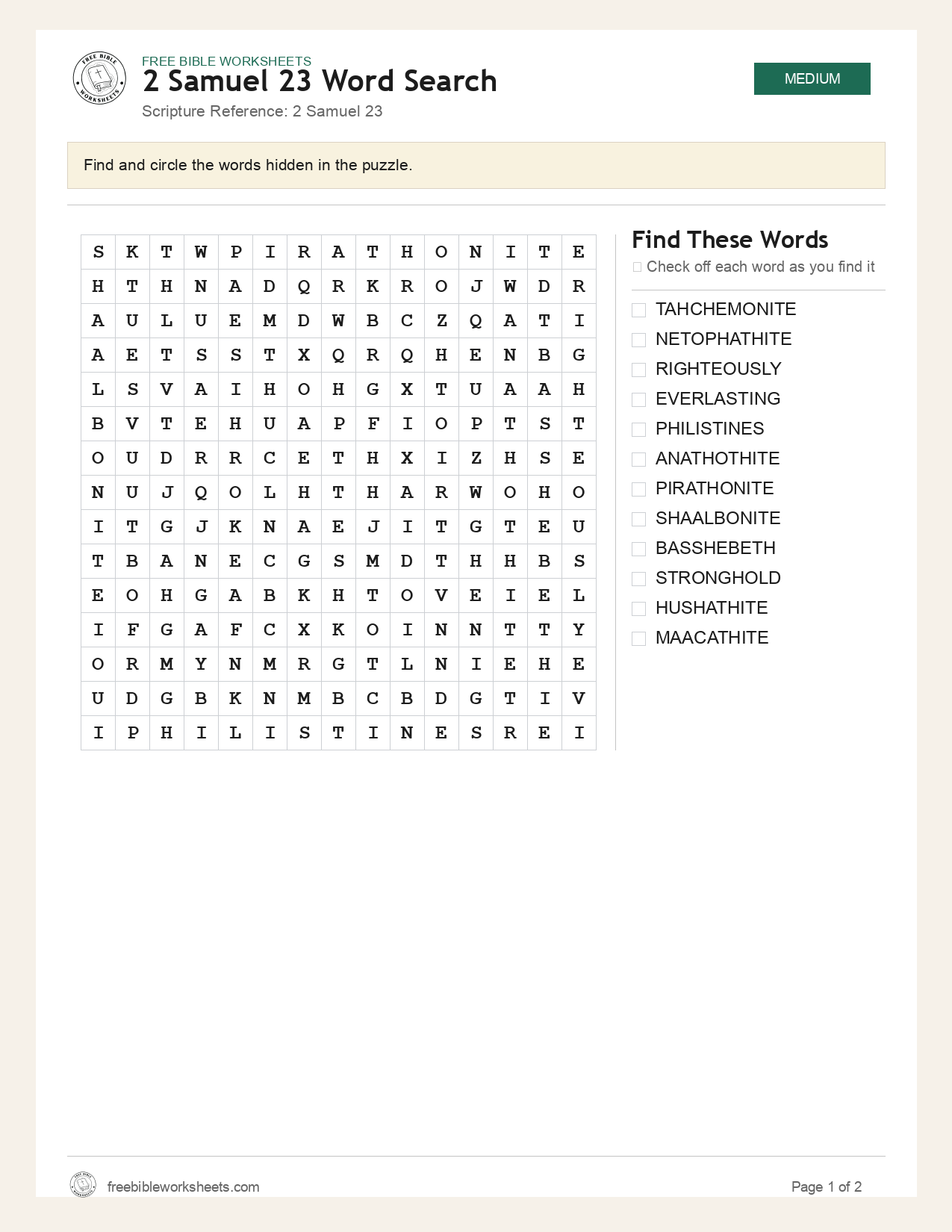 2 Samuel 23 Word Search preview