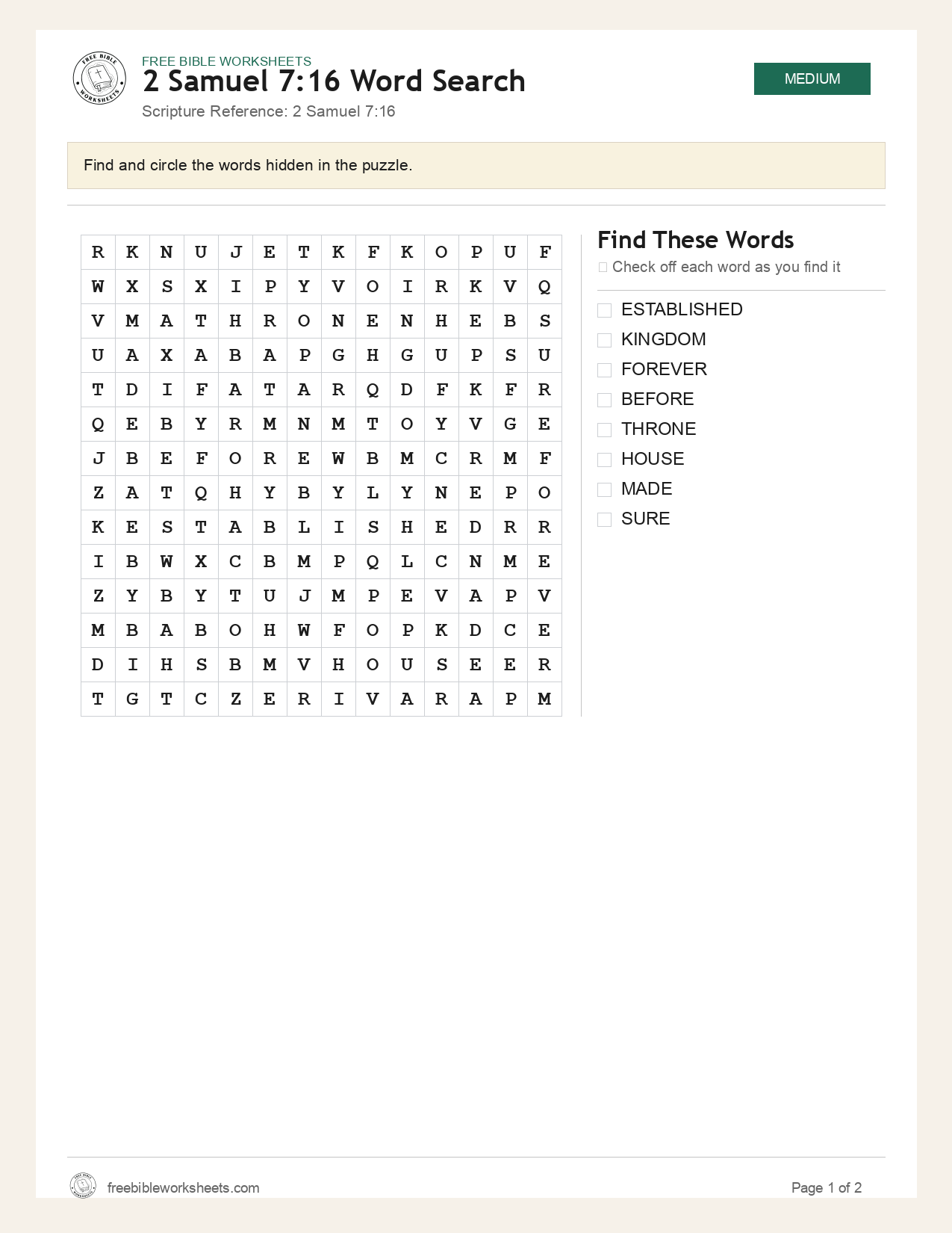 2 Samuel 7:16 Word Search preview