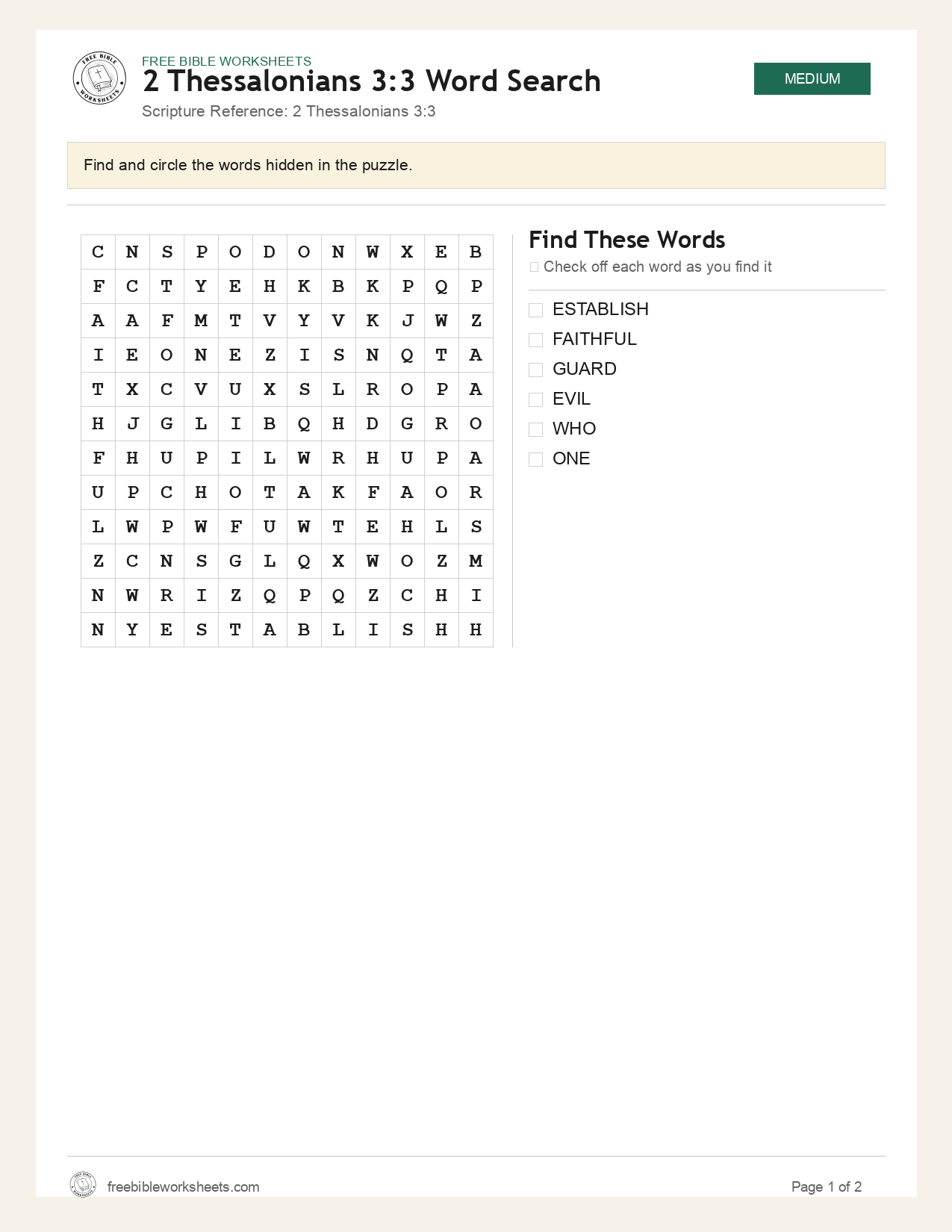 2 Thessalonians 3:3 Word Search preview