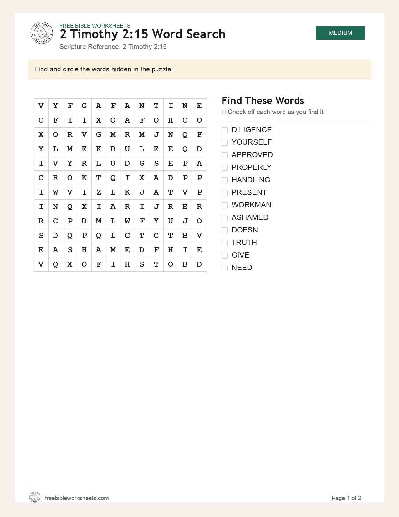 2 Timothy 2:15 Word Search preview