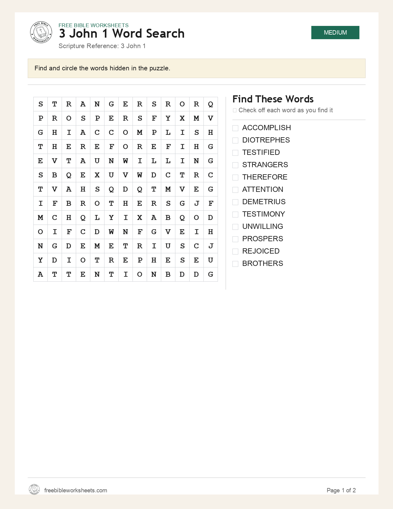 3 John 1 Word Search preview