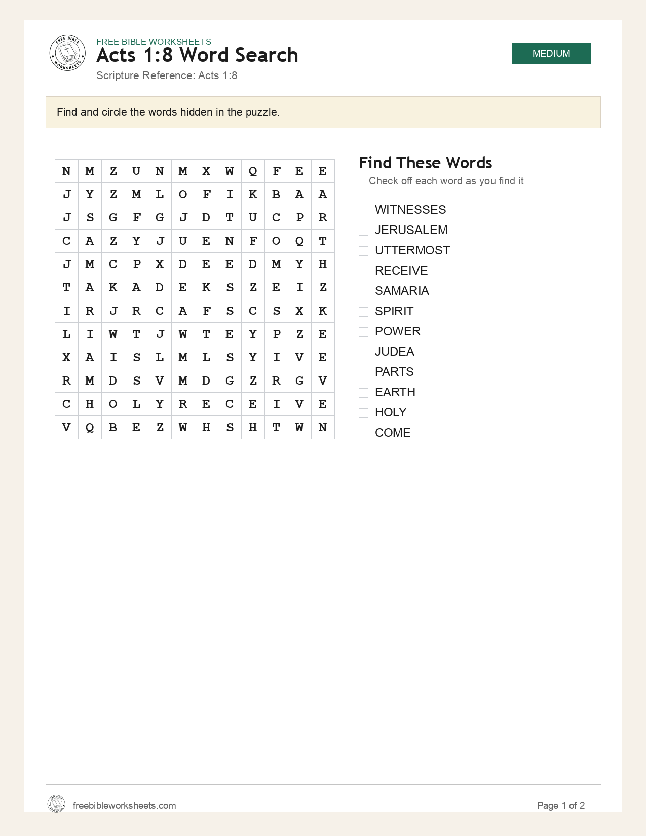 Acts 1:8 Word Search preview