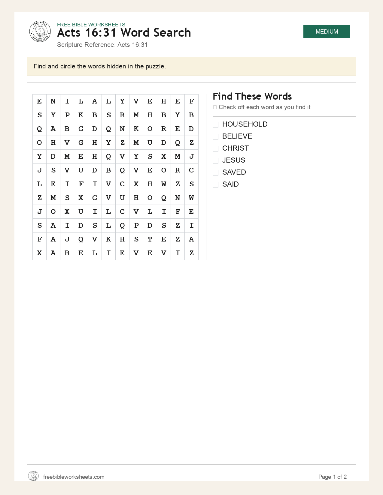 Acts 16:31 Word Search preview
