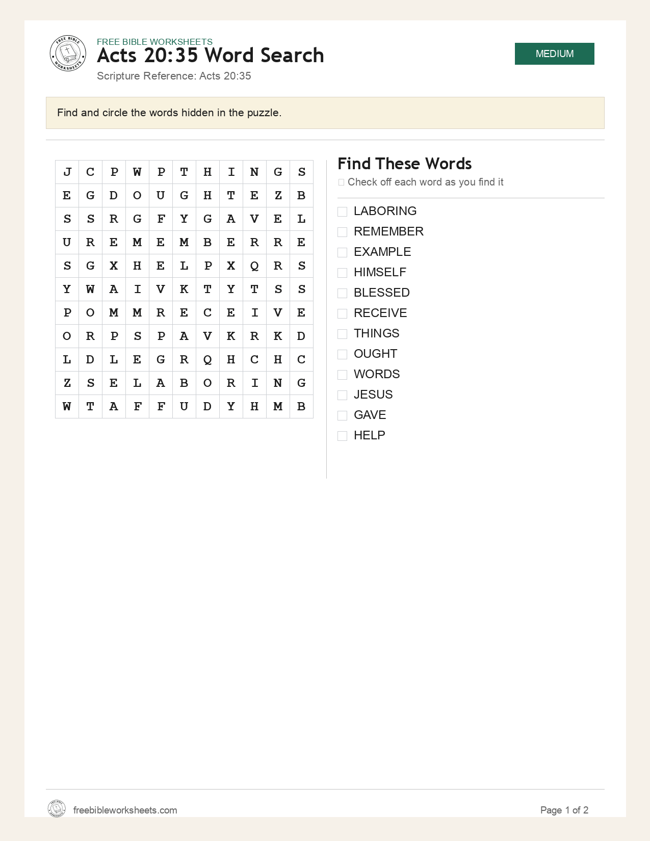 Acts 20:35 Word Search preview