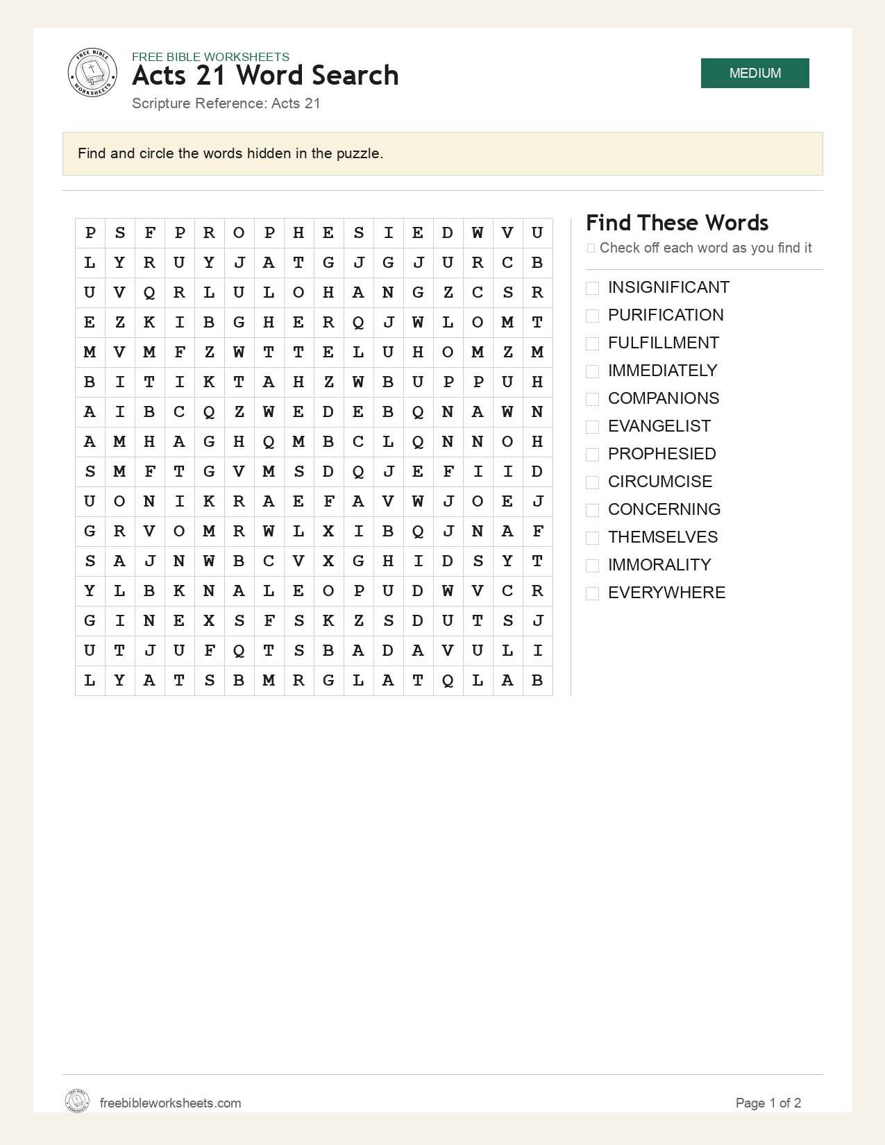 Acts 21 Word Search preview