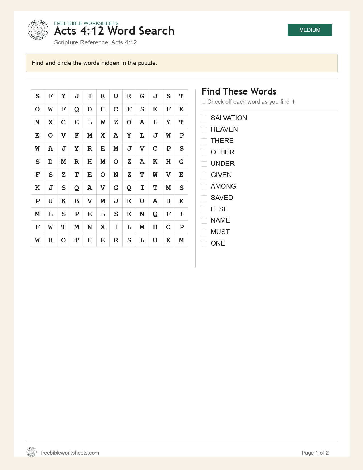 Acts 4:12 Word Search preview