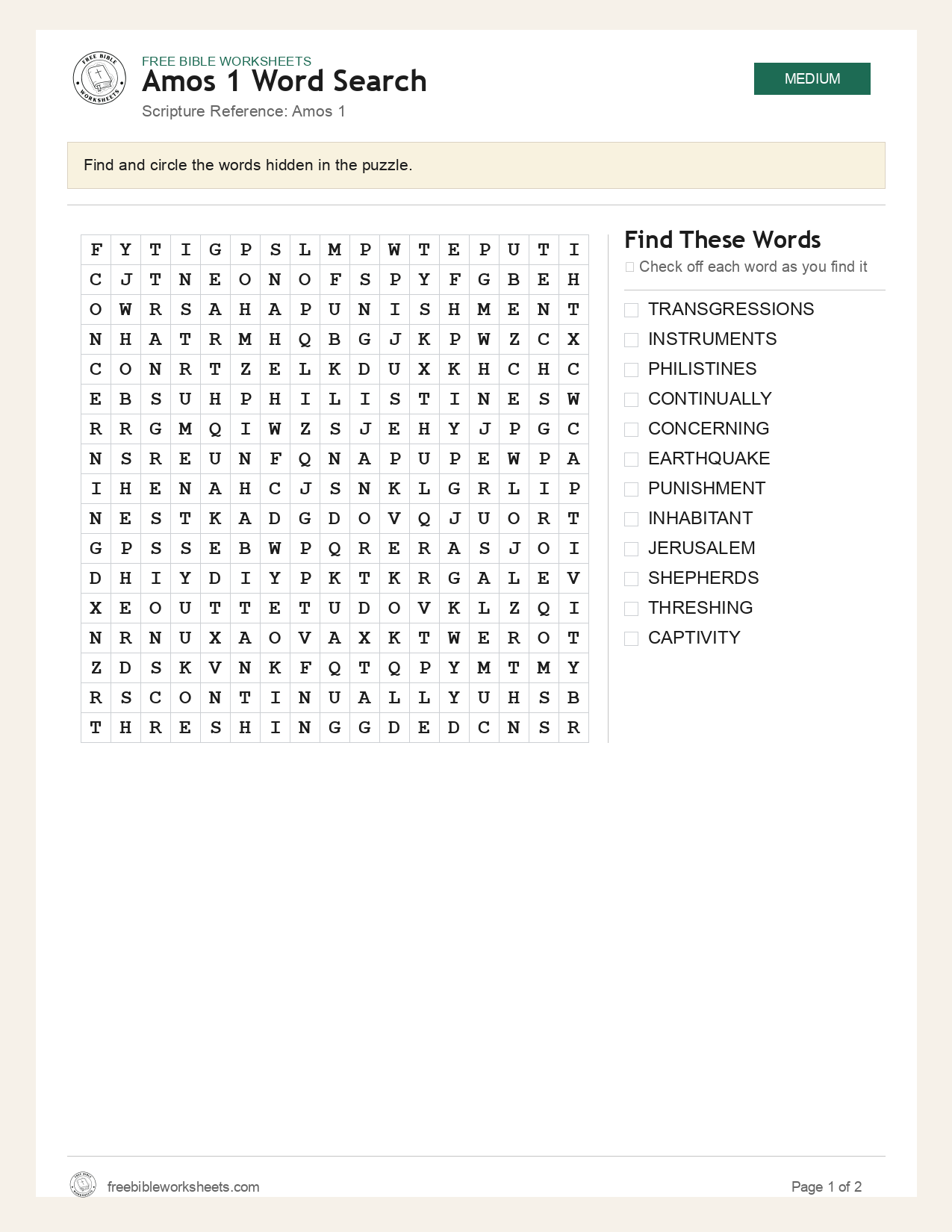 Amos 1 Word Search preview