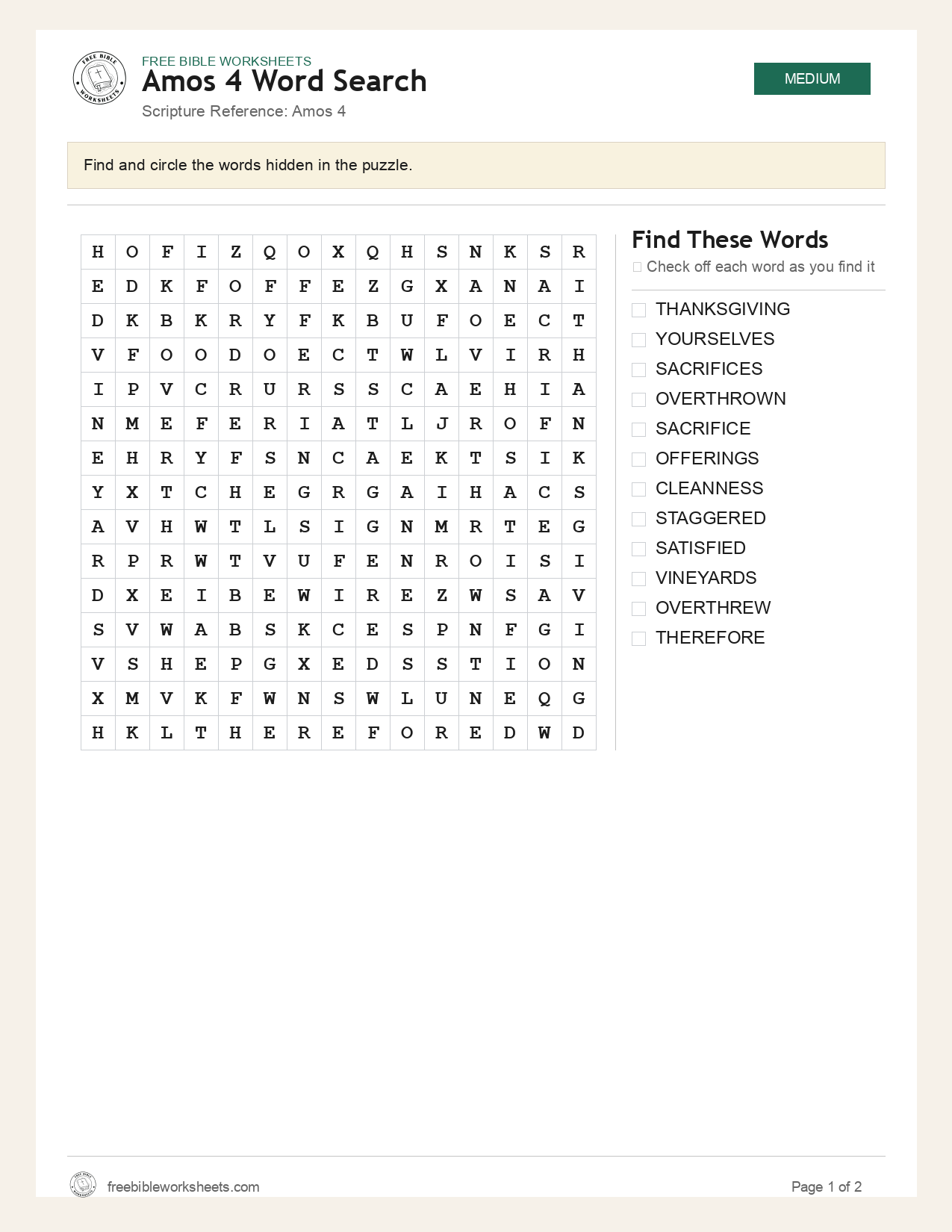 Amos 4 Word Search preview
