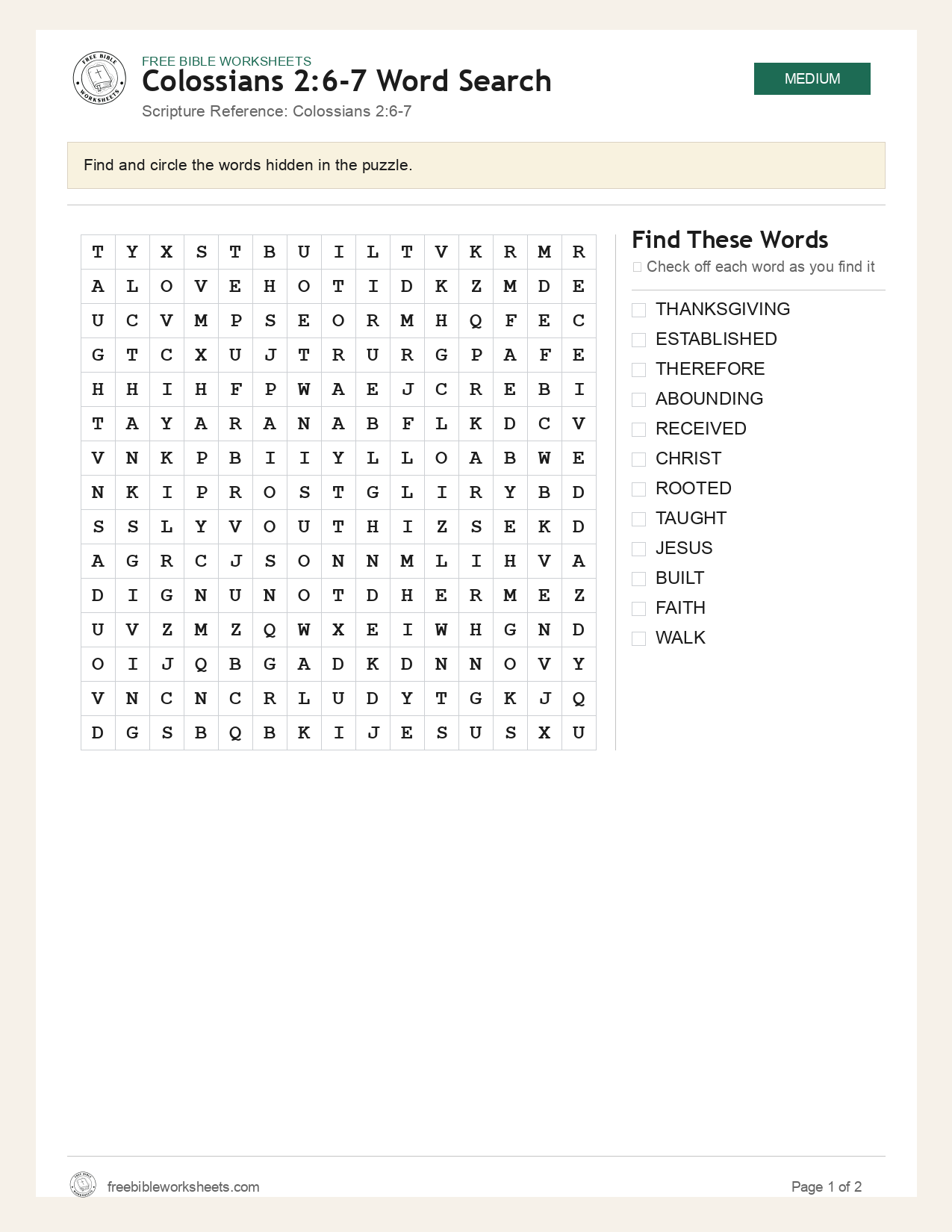 Colossians 2:6-7 Word Search preview