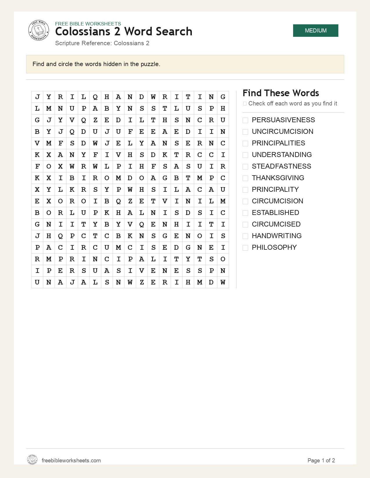 Colossians 2 Word Search preview