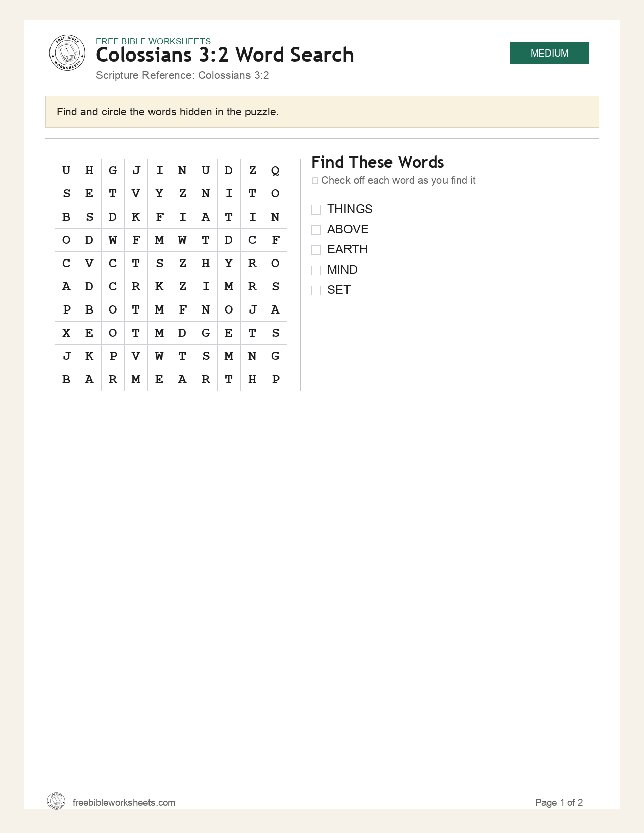 Colossians 3:2 Word Search preview