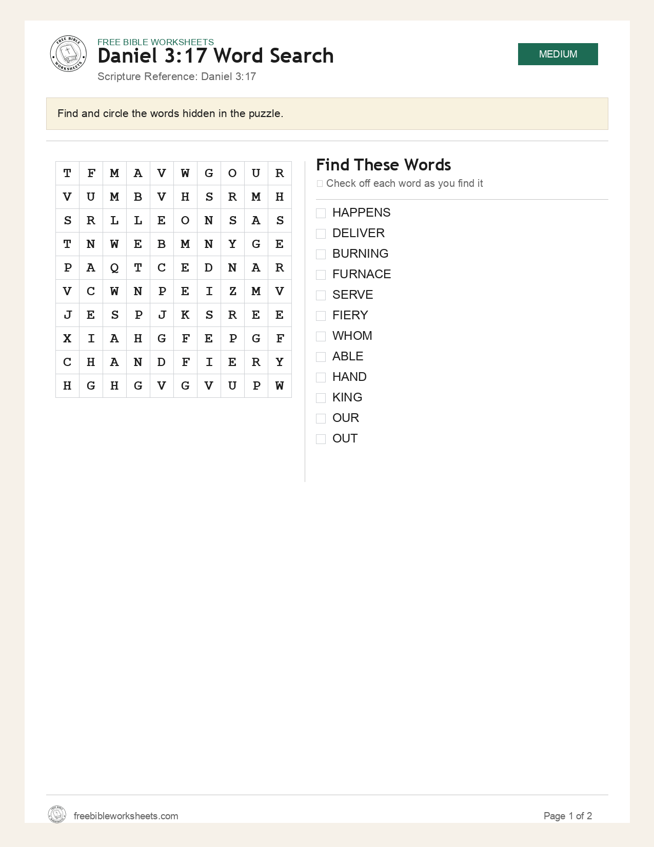 Daniel 3:17 Word Search preview
