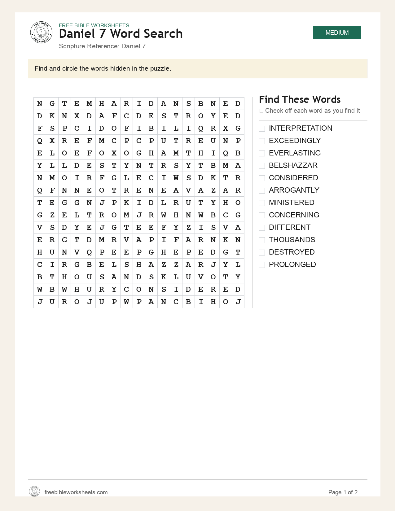 Daniel 7 Word Search preview