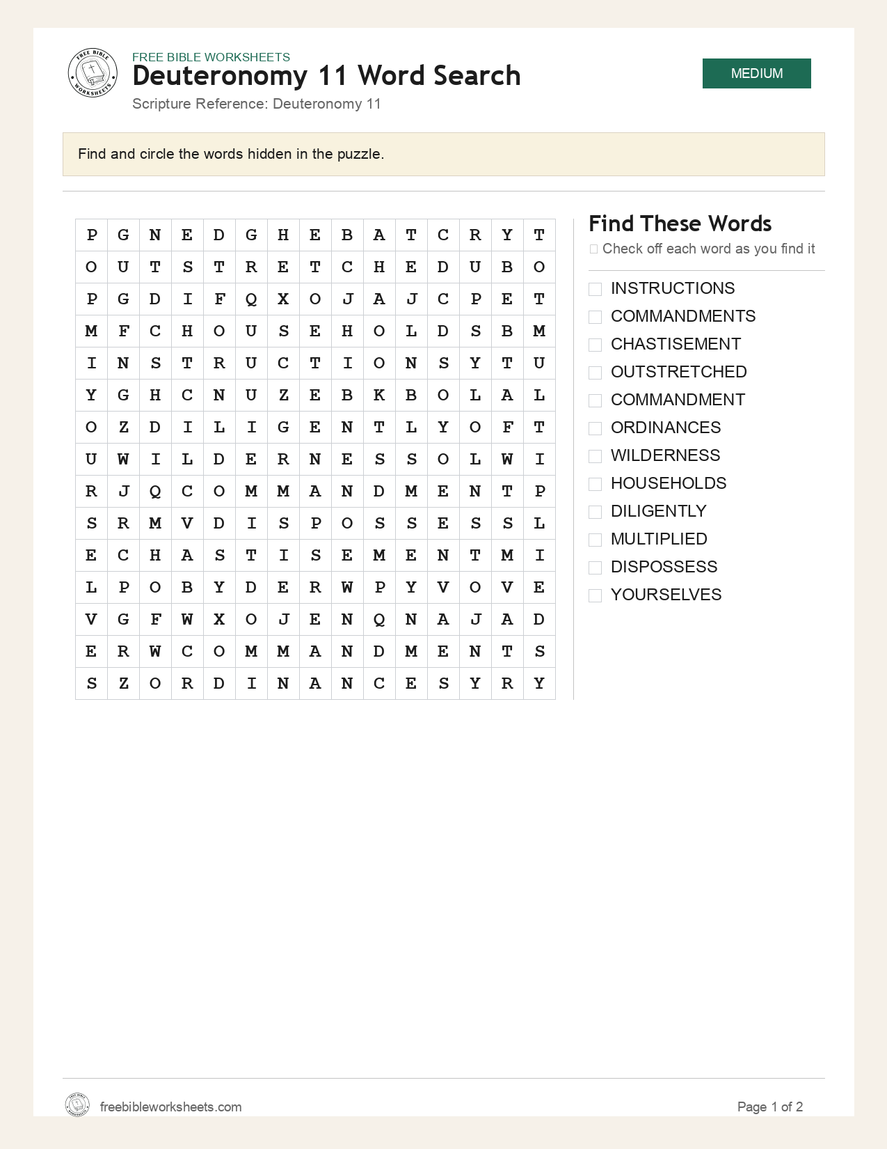 Deuteronomy 11 Word Search preview
