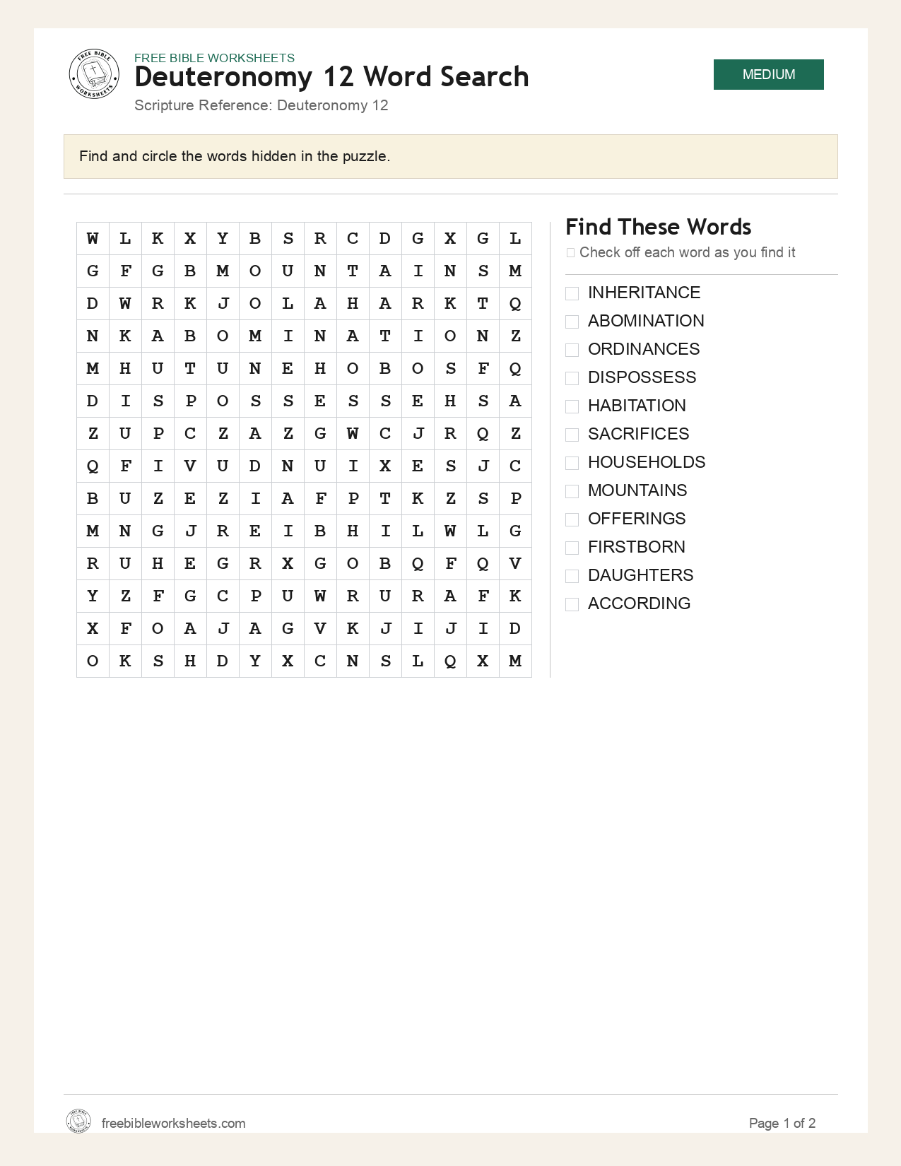 Deuteronomy 12 Word Search preview