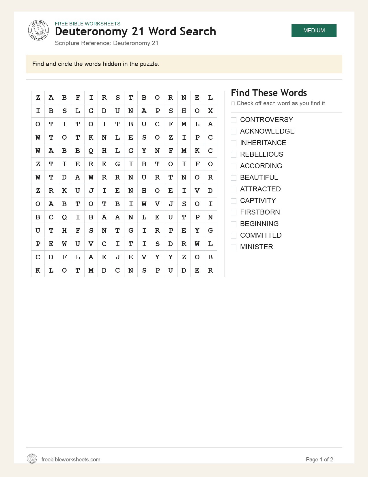 Deuteronomy 21 Word Search preview